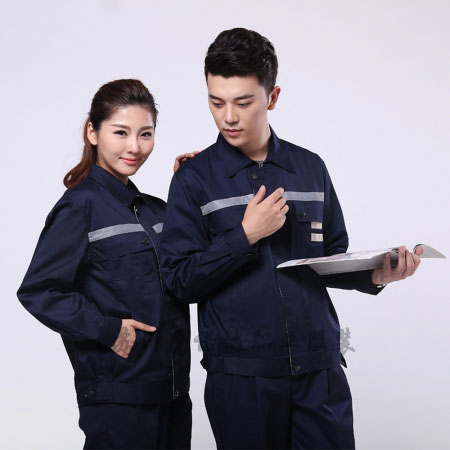 藏青拼米色滌棉線卡中石油工作服AC090-SY